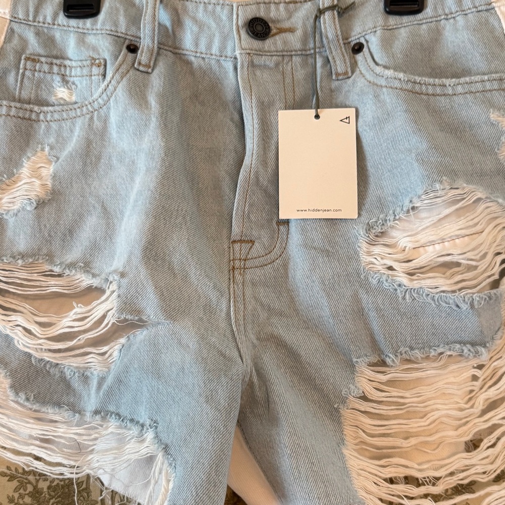 Hidden Los Angeles Distressed Two Tone Denim Shorts